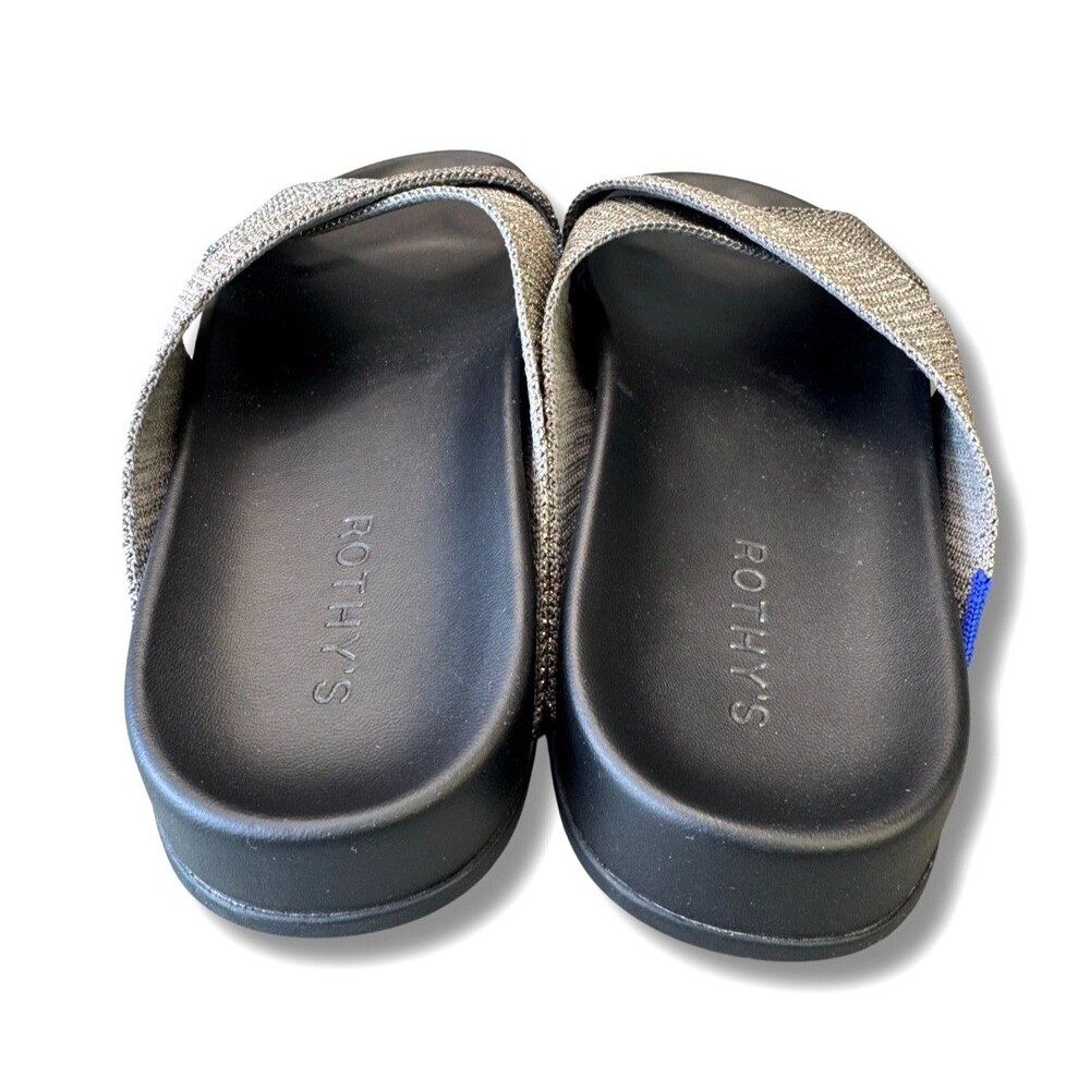 Rothy’s The Weekend Slide Sandals Women’s 8.5 Silver Sand Metallic Crisscross - Picture 6 of 11